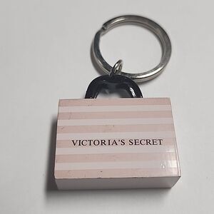 Vintage Victoria’s Secret metal keychain pink and white stripes